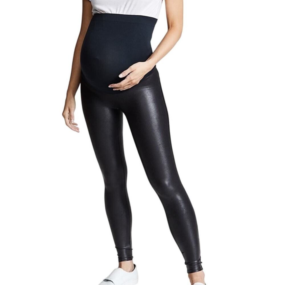 Spanx Over The Belly Skinny Leg Mama Faux Leather Leggings in Very Black